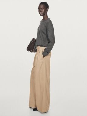 Zara Cream Wide Leg Trouser Pants